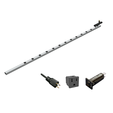 HAMMOND 15A 12 Outlet Vertical Strip w/ switch, 15 ft. shielded cord, 77 in. long, Toolless Mount 1588H12D1JV